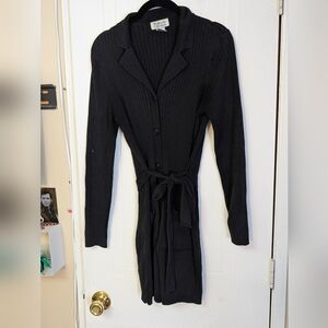 Style & Co. Black Long Sleeve Tunic Cardigan Dress With Pockets And Tie
